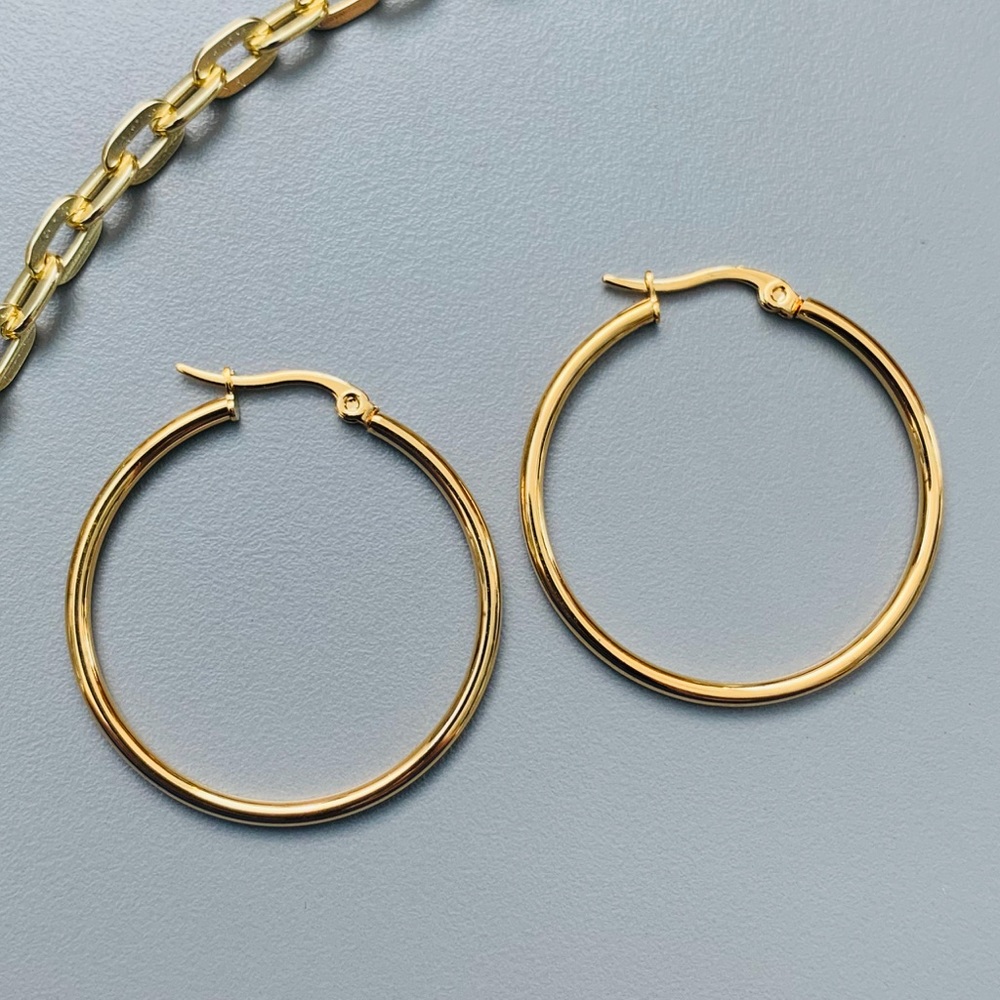 35mm Yellow Gold Stainless Steel Hoop Earrings